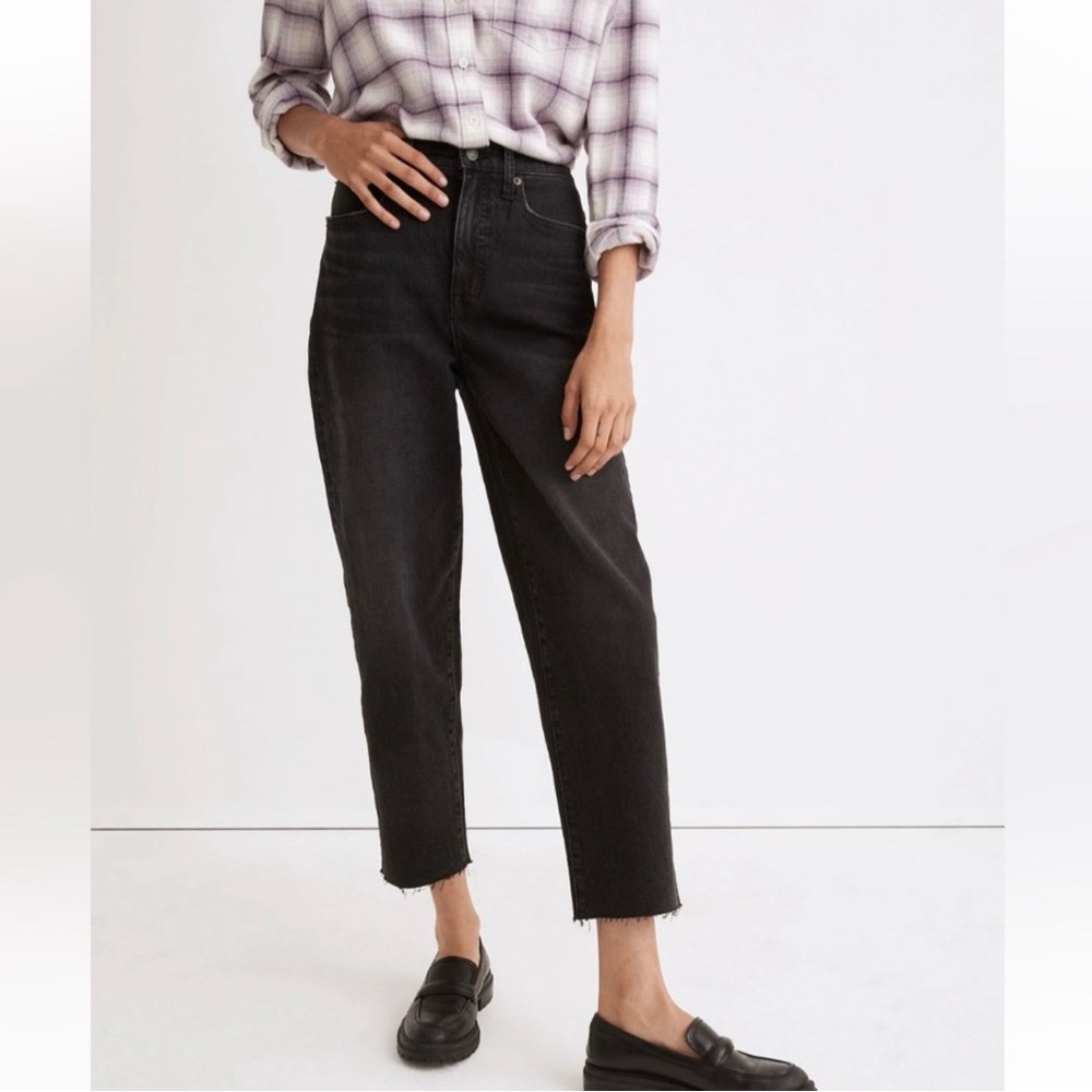 Madewell Black Raw Hem Balloon Jeans in Biscayne Wash Size 25